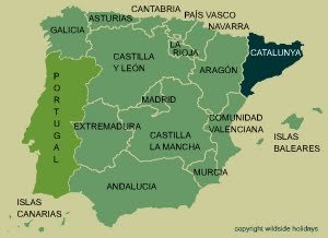 The northern edge of Catalunya, (Catalonia, Cataluña) borders with Andorra and France at the eastern or Occidental Pyrenees.