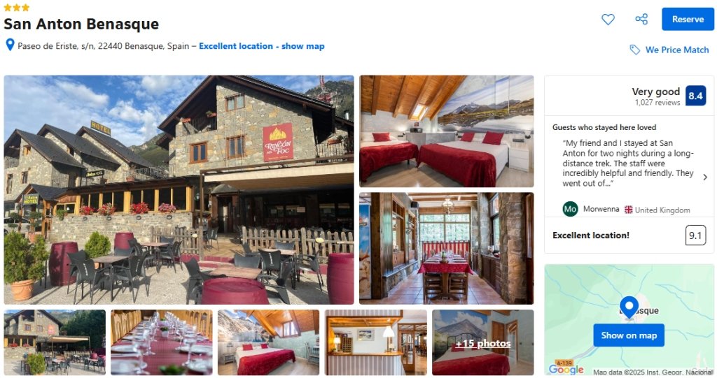 Hotel San Anton in the village of Benasque